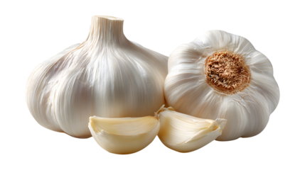 Garlic Head and Cloves Composition Culinary Ingredient Vegetarian Diet Transparent Background Health Benefits Fresh Food Aromatherapy Cooking Seasoning