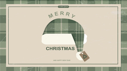 Eco-Friendly Plaid Christmas Hat Greeting Card. for seasonal greeting cards, invitations, or sustainable holiday campaign. Vector illustration