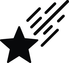 Black shooting star icon with motion lines comet meteor