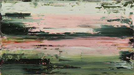 Textured abstract landscape with soft pink sky and dark green earth