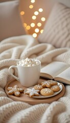 Warm and Inviting Holiday Scene with Hot Cocoa and Christmas Cookies 