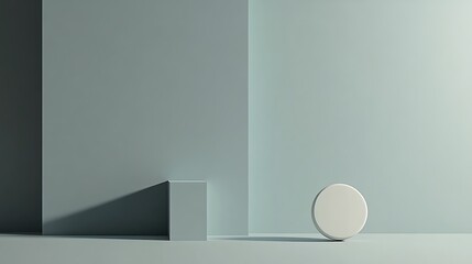 serene minimalist 3D studio background in sage green, featuring a square podium and a circular disc, ideal for product presentations.