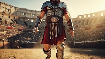 Gladiator Warrior Entering Arena for Battle in Ancient Roman Colosseum. - Powered by Adobe