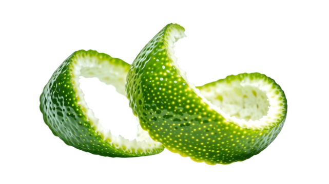 Lime peel twist garnish isolated on transparent background
