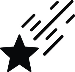 Black shooting star icon with motion lines comet meteor