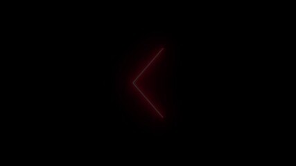 Neon angle left icon animation on black background, glowing arrow pointer navigation symbol, digital UI UX direction button, web and app interface design, futuristic technology concept - Powered by Adobe