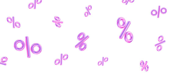 3d set of neon percent signs discount with different angles. Voucher gift. Stock vector illustration on isolated background.