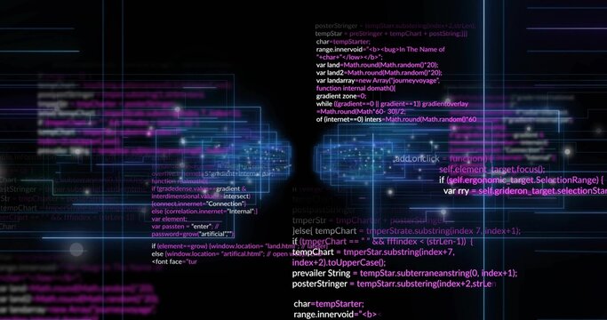 Displaying centered columns of monospace code over neon panels in virtual UI, glowing nodes - Powered by Adobe