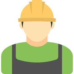 Illustration of a Construction Worker Wearing a Yellow Hard Hat and Green Shirt with Grey Overalls Against a Transparent Background