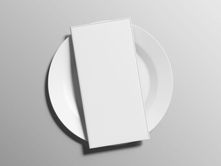 Blank White Trifold Restaurant Menu Mockup 3D Rendering On A White Plate 