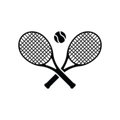 Crossed tennis rackets with tennis ball isolated on white background