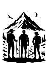 silhouette of the hiker's group 