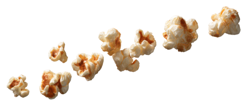 Variety of popcorn kernels in different sizes on display Isolate on Transparent Background, png