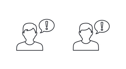 Two people with exclamation point speech bubbles simple line art icons
