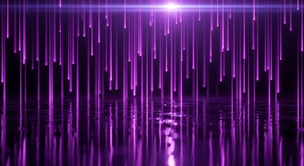 Purple light streaks falling vertically create a mesmerizing abstract display against a dark backdrop, evoking a sense of futuristic technology and ethereal beauty.