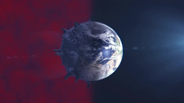 Spiked Earth Planet Global Virus Crisis Loop Background with Rotating Earth Animation