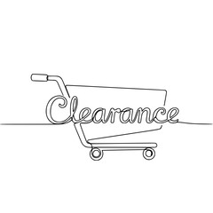 Single line drawing creatively forms the word “Clearance” inside the outline of a shopping cart