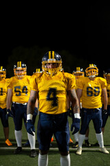 American football team playing night game field