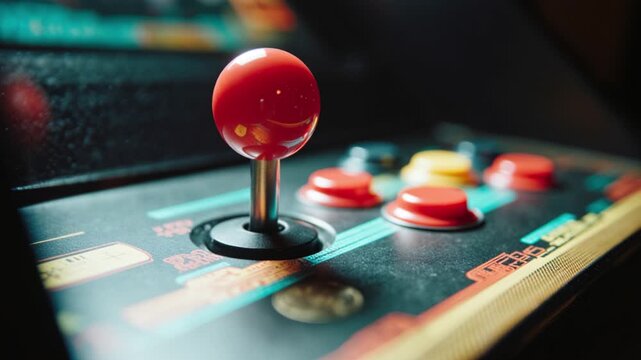 Closeup shot of a joystick of a vintage arcade videogame - Coin-Op