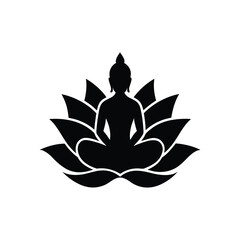 Buddha Meditation on Lotus Flower Silhouette
