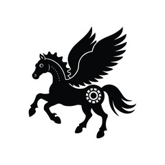 Flying Pegasus Silhouette Steampunk Style Icon