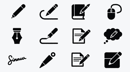 Fototapeta premium Collection of writing and editing icon designs on a light background