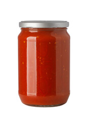 Jar of fresh tomato pasta sauce with transparent background