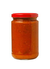Jar of tomato pasta sauce on transparent background