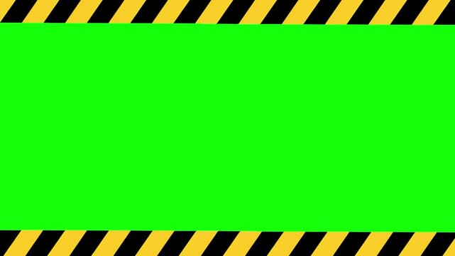 Black and yellow police barricade tape lines on top and bottom with green screen in the middle for warning, construction, and emergency concepts
