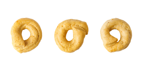 Three taralli baked italian savory snacks with transparent background