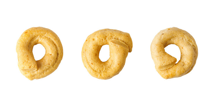 Three taralli baked italian savory snacks with transparent background