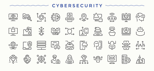 Cyber Security icon set. Contains related to security, safety, protect, secure and more. Secure vector icon set. Outline icons in linear style. Editable stroke. Vector collection.