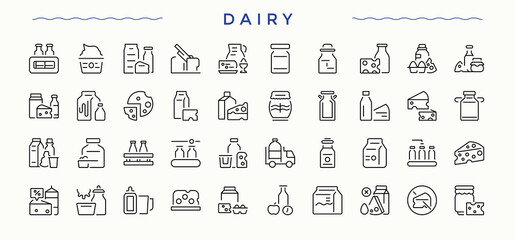 Dairy Farm vector line icon set. Contain linear sign dairy products, beverage, drink, dairy foods and more. Farming line icon set. Outline icons collection. Pictogram and infographic.
