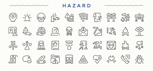 Hazard icon set. Awareness thin linear style icons. Risk icon. Editable vector stroke.