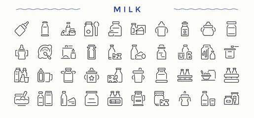 Milk Products icon pack. Beverage simple icon set. Pack of dairy farm, drink, dairy, farming, food, dairy products and more. Editable vector art and illustration.