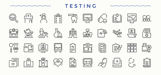 Testing icon set. Health modern icon set. Modern vector UI icons. Pack of doctor, care, healthcare, clinic and more. Vector collections.