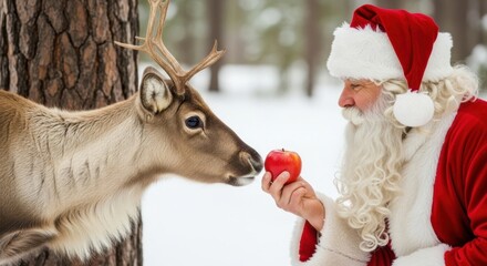 Santa Claus Posing with a Friendly Reindeer