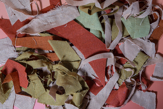 Close up of colorful fabric swatches. Abstract background and texture for design
