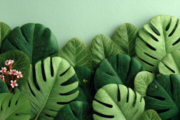 Lush Greenery: A vibrant arrangement of tropical foliage, showcasing the intricate patterns and textures of fresh, verdant leaves. A celebration of natural design and botanical beauty.