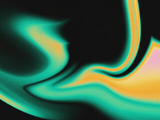 Grainy abstract green and orange fluid liquid wave background