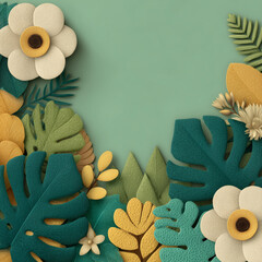 Floral Delight: A serene composition of meticulously crafted paper flowers and lush foliage, arranged against a backdrop.