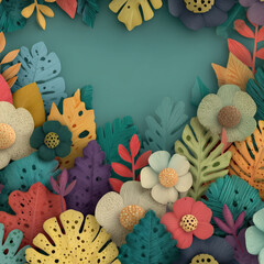 Vibrant Floral Arrangement: A visually striking arrangement of meticulously crafted paper flowers and foliage, creating a captivating frame.