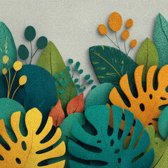 Tropical Foliage Fantasy: A vibrant, artistic depiction of tropical plant life bursts forth, a symphony of lush leaves and playful colors, creating a world of botanical wonder.