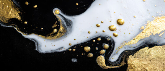Elegant Fluid Art with Gold Textures and Marbling Effect Background
