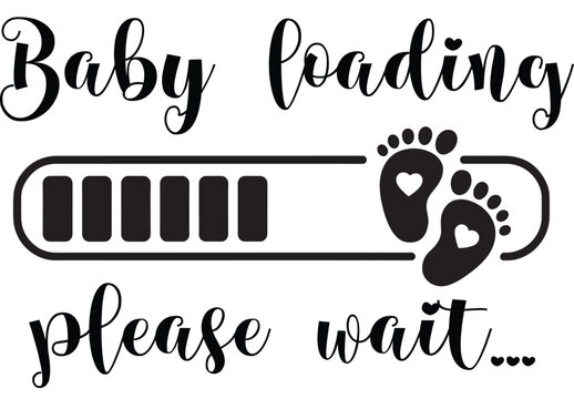 Baby Loading Please Wait Vector. Pregnancy Announcement Graphic with Loading Bar and Cute Footprints.