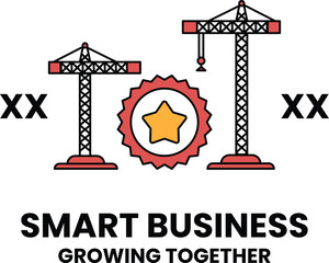 A black and white image of two cranes with a star in the middle