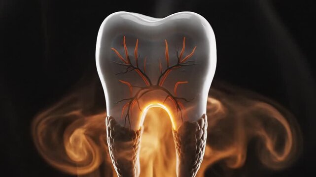 Detailed 3D Illustration of a Human Tooth Showing Inner Anatomy and Nerves