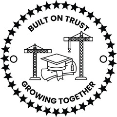 Naklejka premium A black and white logo with a graduation cap and a crane