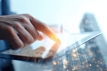 Person using a tablet device. Digital interactions and activities. Man holding a pad. Remote learning, social distance working, ordering buying online, reading e book. Close-Up view, Modern Technology
