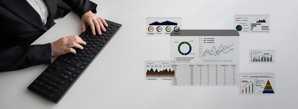 A financial and marketing KPI dashboard for business analytics and strategy. A report showing profit, revenue, and customer conversion rate data. Motif